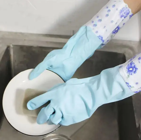 1Pair Lengthen Dishwashing Cleaning Glove Durable Waterproof Cleaning Rubber Long Sleeves for Dish Washing Velvet Lining Household Glove